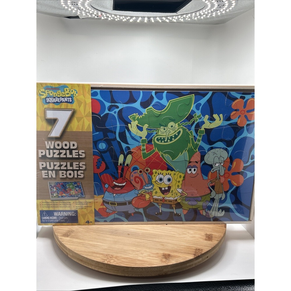 NEW‎ SpongeBob SquarePants 7 Wood Puzzles Nickelodeon Ages 4+ Spin Masters